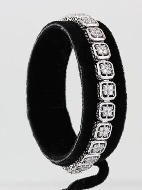 14K White Gold Diamond Cluster Tennis Bracelet 6.75” Elegant Luxury Women’s Gift